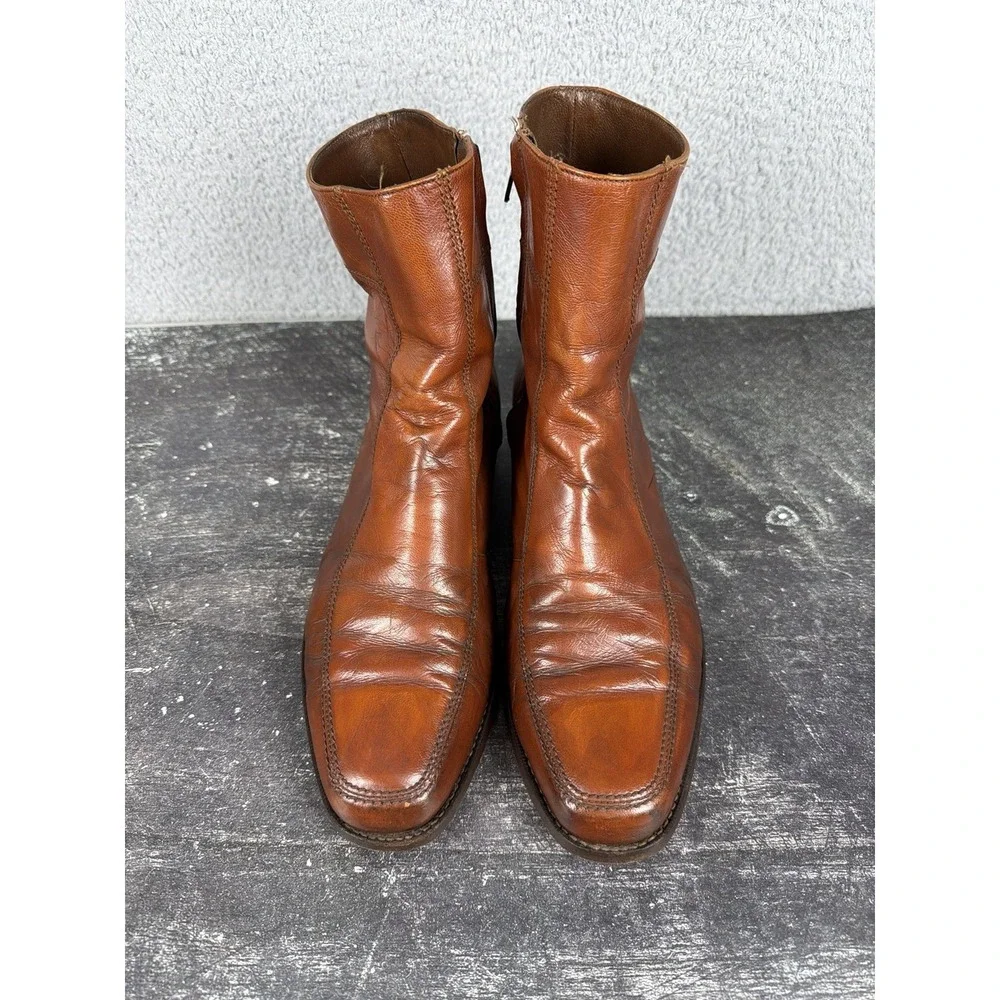 Florsheim Vintage Brown Leather Side Zip Ankle Boots Men's US 12 D Moc Toe